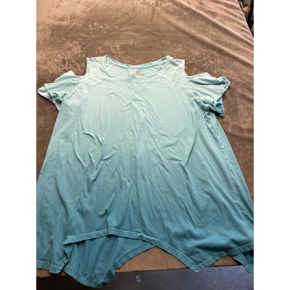 Lane Bryant Blue Ombre Cold Shoulder‎ Sharkbite Hem Cotton Top 18/20